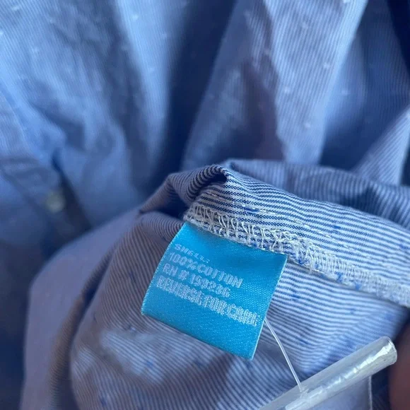 J McLaughlin Size XL Blue White Thin Stripe Cotton Shirt Blouse 3/4 Sleeves (J) - Picture 6 of 6